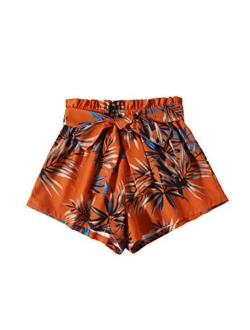 Women's Casual Tribal Print Elastic Waist Tie Front Summer Beach Shorts