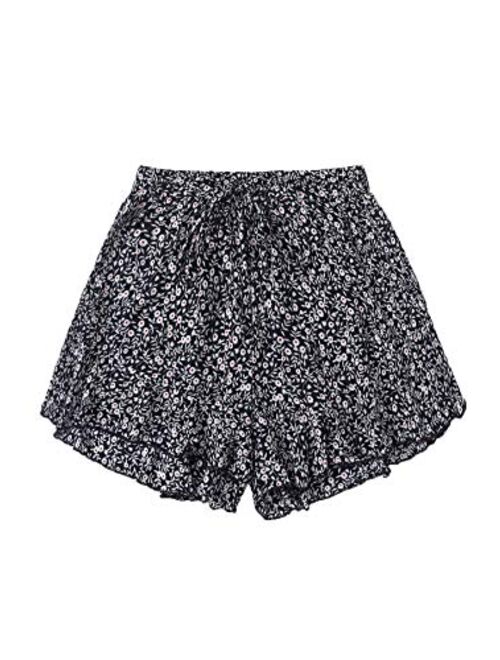 SweatyRocks Women's Casual Tribal Print Elastic Waist Tie Front Summer Beach Shorts