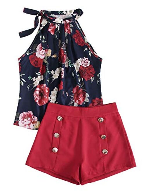 SweatyRocks Women's Floral Printed Summer Romper Boho Beach 2 Piece Outfits Top with Shorts