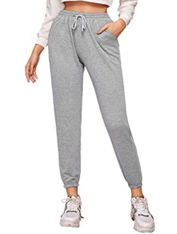 Womens Sweatpants Color Block Casual Loose Drawstring Waist Jogger Pants