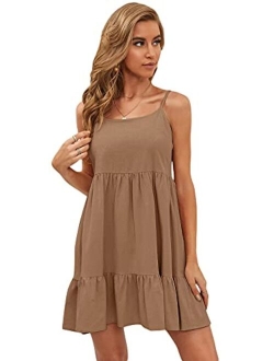 Women's Spaghetti Strap Ruffle Hem Solid Cami Babydoll Dresses