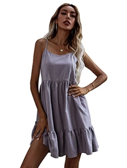 Women's Spaghetti Strap Ruffle Hem Solid Cami Babydoll Dresses