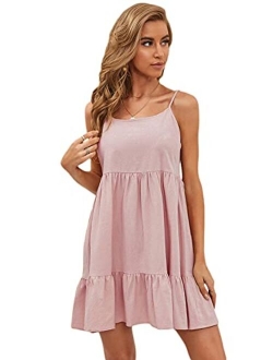 Women's Spaghetti Strap Ruffle Hem Solid Cami Babydoll Dresses