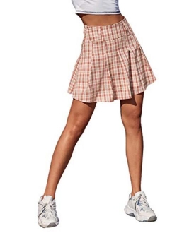 Women's Plaid High Waist Pleated Flared A Line Mini Skater Skirt