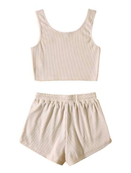 SweatyRocks Women's Suit Two Piece Outfits Sleeveless Crop Cami Top and Shorts Set