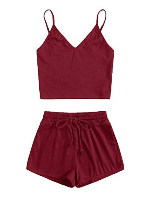 SweatyRocks Women's Suit Two Piece Outfits Sleeveless Crop Cami Top and Shorts Set