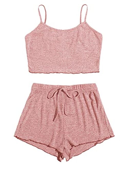 SweatyRocks Women's Suit Two Piece Outfits Sleeveless Crop Cami Top and Shorts Set