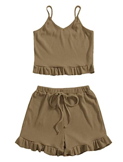 SweatyRocks Women's Suit Two Piece Outfits Sleeveless Crop Cami Top and Shorts Set