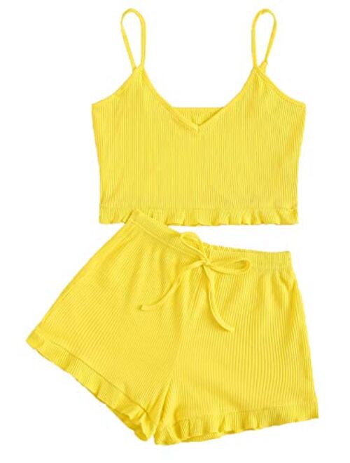 SweatyRocks Women's Suit Two Piece Outfits Sleeveless Crop Cami Top and Shorts Set