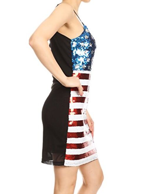 Anna Kaci Anna-Kaci Spaghetti Strap Sleeveless USA American Flag Patriotic Sequin Dress