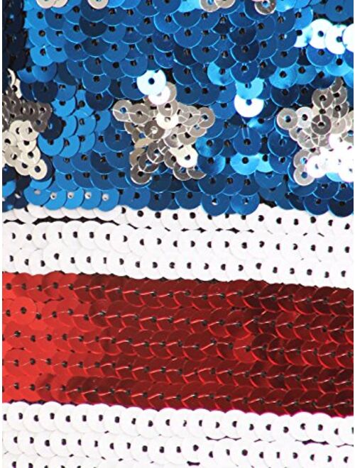 Anna Kaci Anna-Kaci Spaghetti Strap Sleeveless USA American Flag Patriotic Sequin Dress