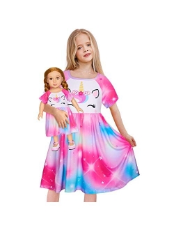 Doll and Girl Matching Nightgown Unicorn Outfit Pajamas Night Dress for Girls and 18" Dolls Clothes