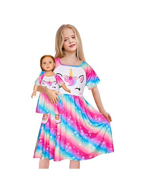 Doll and Girl Matching Nightgown Unicorn Outfit Pajamas Night Dress for Girls and 18" Dolls Clothes