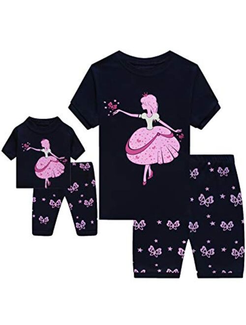 Babyroom Girls Matching Doll&Toddler 4 Piece Cotton Pajamas Toddler Unicorn Sleepwear