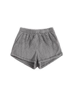 Women's Casual Fuzzy Pajama Shorts Fluffy Lounge Short Pants