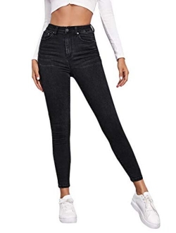 Women's Casual Button High Rise Skinny Denim Jeans