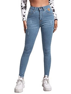 Women's Casual Button High Rise Skinny Denim Jeans