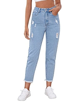 Women's Ripped Boyfriend Jeans Distressed Denim Ankle Length Jeans