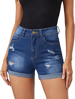 Women's Summer Denim Shorts Frayed Raw Hem Jeans Shorts