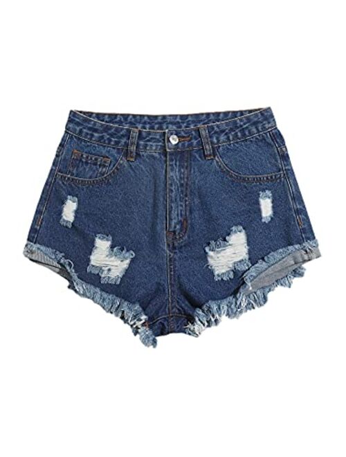 SweatyRocks Women's Summer Denim Shorts Frayed Raw Hem Jeans Shorts