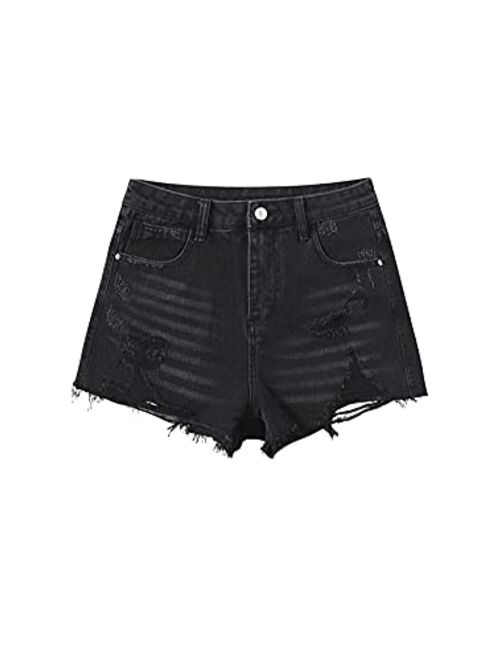 SweatyRocks Women's Summer Denim Shorts Frayed Raw Hem Jeans Shorts