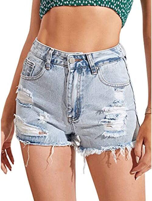 SweatyRocks Women's Summer Denim Shorts Frayed Raw Hem Jeans Shorts