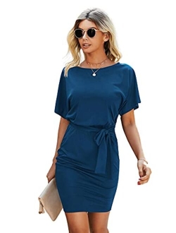 Women's Casual Short Sleeve T Shirt Dress Knot Side Beach Mini Dresses