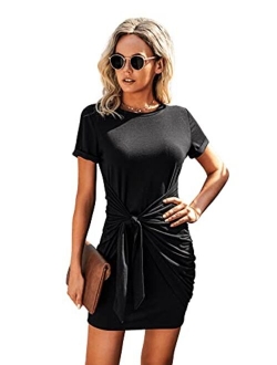 Women's Casual Short Sleeve T Shirt Dress Knot Side Beach Mini Dresses