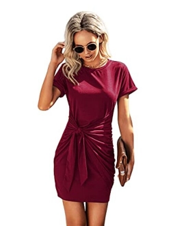 Women's Casual Short Sleeve T Shirt Dress Knot Side Beach Mini Dresses