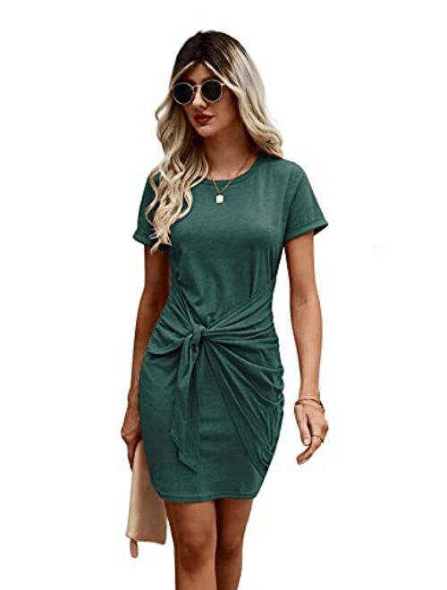 SweatyRocks Women's Casual Short Sleeve T Shirt Dress Knot Side Beach Mini Dresses