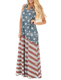 Spadehill Women July 4th American Flag Summer Maxi Dress