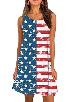 For G and PL Women's 4th of July American Flag Sleeveless T-Shirts Dress