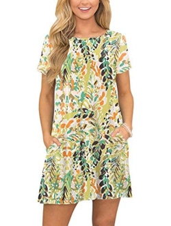 For G and PL Women's Summer Casual Floral Printed T Shirt Dress with Pocket