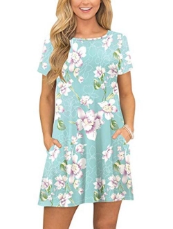 For G and PL Women's Summer Casual Floral Printed T Shirt Dress with Pocket