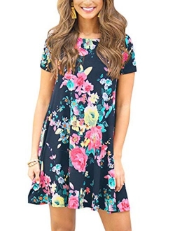 For G and PL Women's Summer Casual Floral Printed T Shirt Dress with Pocket