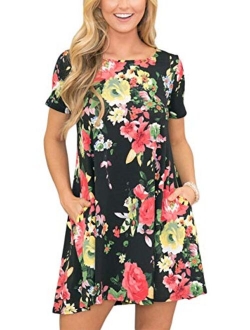 For G and PL Women's Summer Casual Floral Printed T Shirt Dress with Pocket