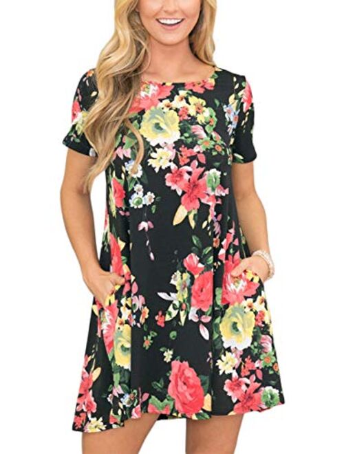 For G and PL Women's Summer Casual Floral Printed T Shirt Dress with Pocket