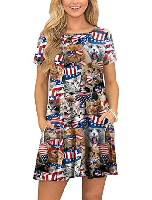 For G and PL Women's Summer Casual Floral Printed T Shirt Dress with Pocket