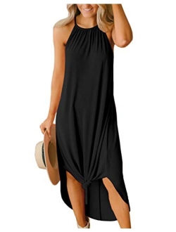 For G and PL Women's Summer Side Slit Halter Maxi Dress