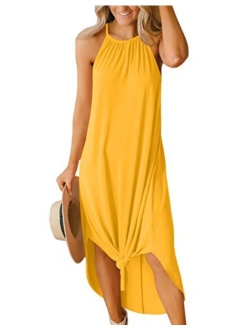 For G and PL Women's Summer Side Slit Halter Maxi Dress