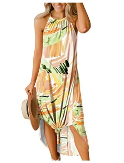 For G and PL Women's Summer Side Slit Halter Maxi Dress