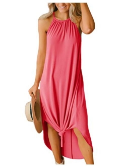 For G and PL Women's Summer Side Slit Halter Maxi Dress