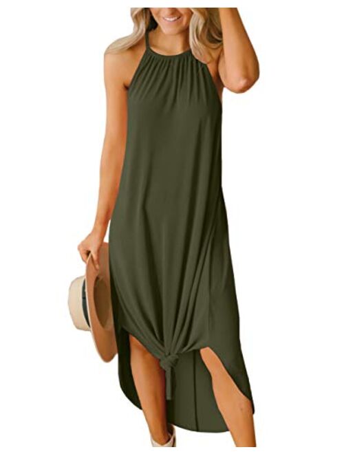 For G and PL Women's Summer Side Slit Halter Maxi Dress