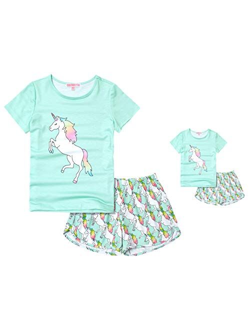 CHILDRENSTAR Matching Girls&Dolls Pajamas Summer Pjs Set Short Sleeve Sleepwear