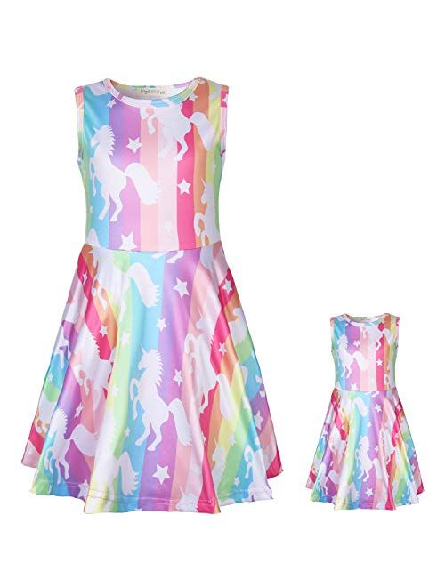 Matching Dolls & Girls Dresses Unicorn Mermaid Dinosaur Dresses Sleeveless Dress Casual A-Line Sundress 2-10 Years