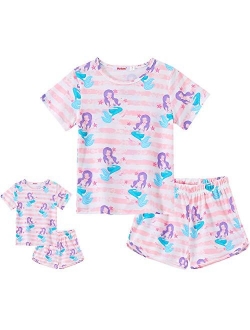 ModaIOO Matching Dolls & Girls Pajamas Short Sleeve Sleepwear Set