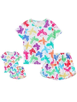 ModaIOO Matching Dolls & Girls Pajamas Short Sleeve Sleepwear Set