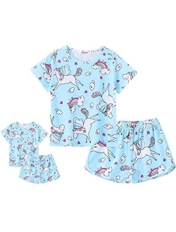 ModaIOO Matching Dolls & Girls Pajamas Short Sleeve Sleepwear Set