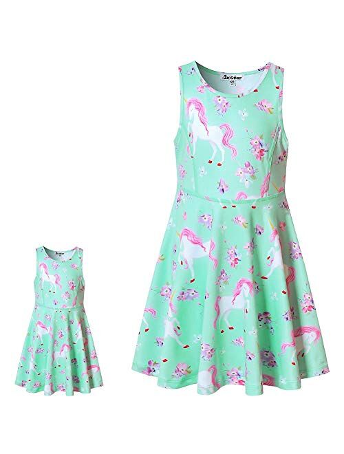 Jxstar Matching Girls & Doll Flower Dresses Sleeveless Summer 18" Dolls Clothes