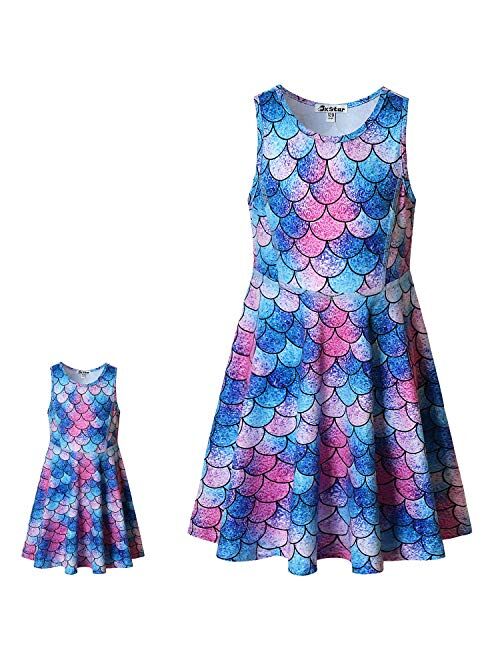 Jxstar Matching Girls & Doll Flower Dresses Sleeveless Summer 18" Dolls Clothes